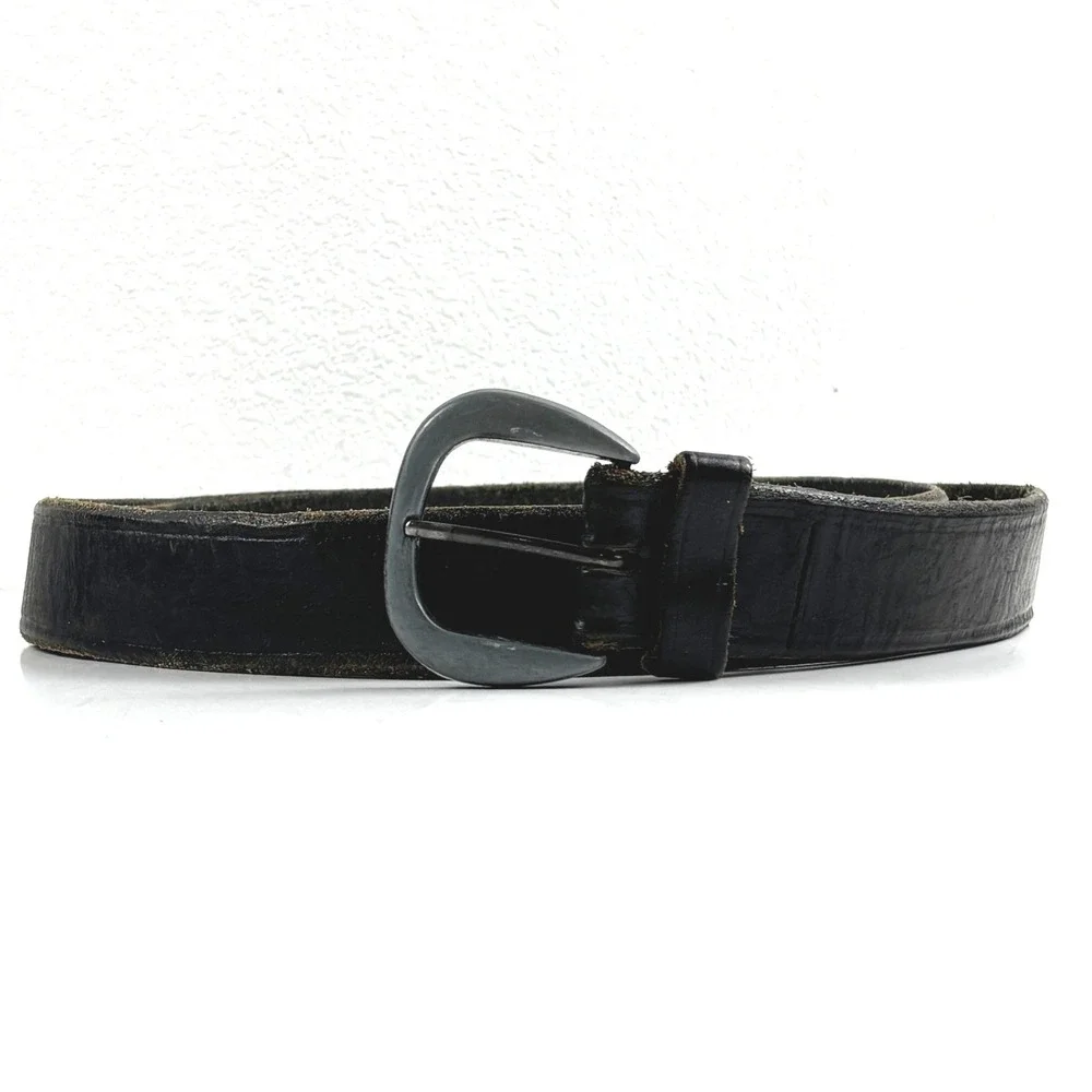 Leather Belt Mens Black 48 Top Grain Cowhide Made in USA Western Americana VTG